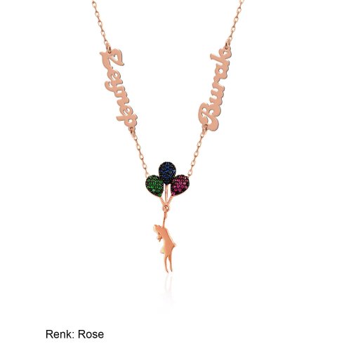 İsimli Kişiye Özel Renkli Balonlu Kız Gümüş Kolye