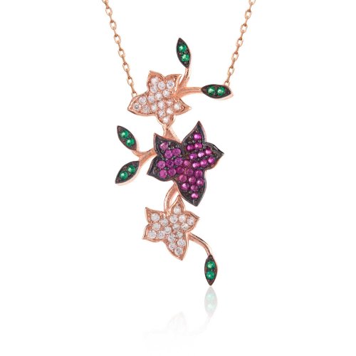 Renkli Sarmaşık Gümüş Kolye