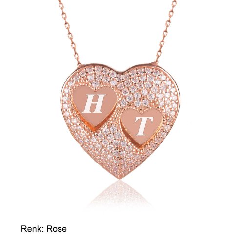 Kişiye Özel Harfli Kalp Kalbe Karşı Gümüş Kolye