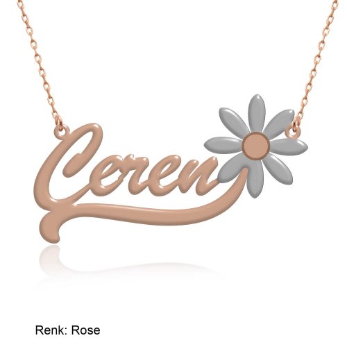 Papatya Desenli Çift Renk Kişiye Özel İsimli Gümüş Kolye