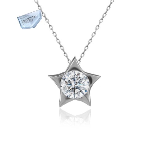 Swarovski Tek Taş Yıldız Gümüş Kolye
