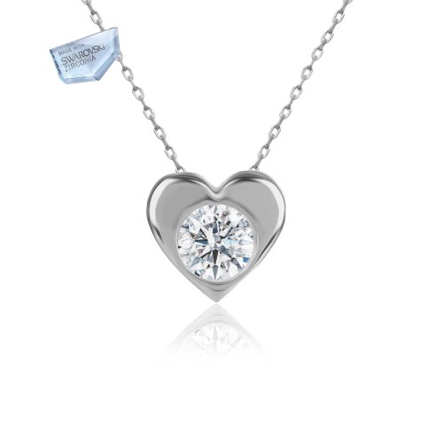 Swarovski Tek Taş Kalp Gümüş Kolye