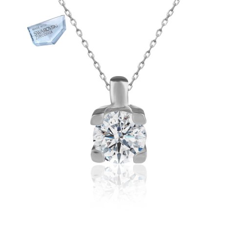 Swarovski 1 Karat Kare Tırnak Tek Taş Gümüş Kolye