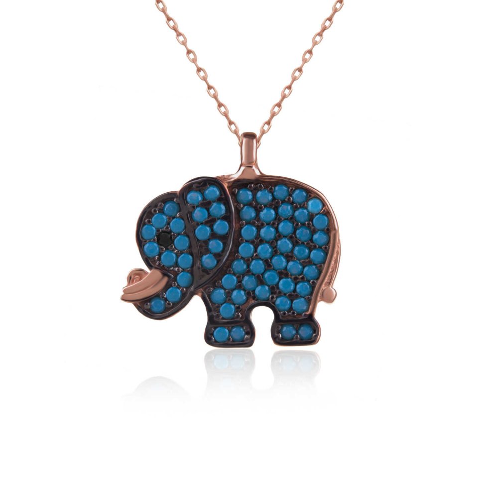 Turkuaz Taşlı Küçük Fil Gümüş Kolye