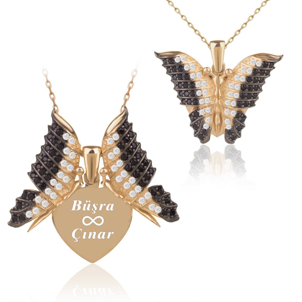 Kişiye Özel İsimli Aşkın Kelebeği Altın Kaplama Gümüş Kolye