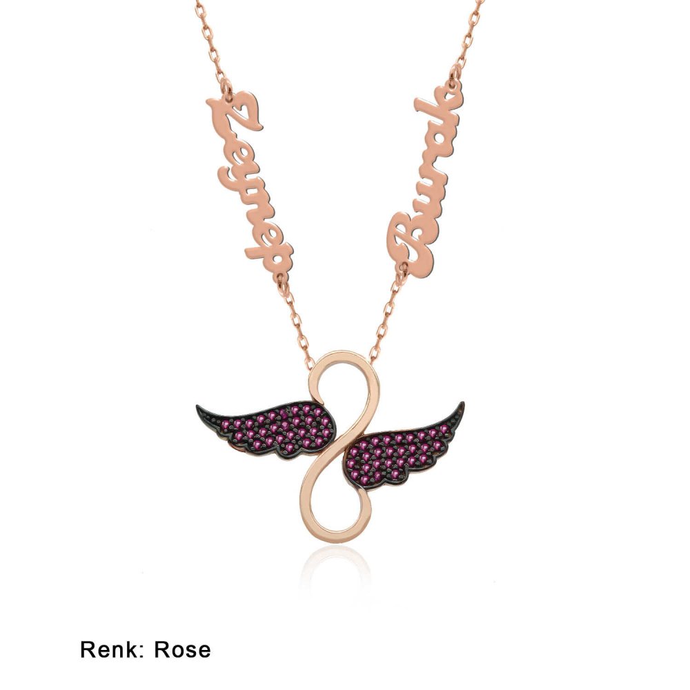 İsimli Kişiye Özel Kanatlı Sonsuzluk Gümüş Kolye