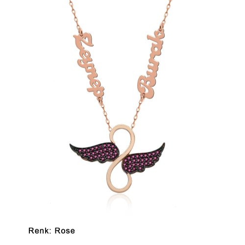 İsimli Kişiye Özel Kanatlı Sonsuzluk Gümüş Kolye