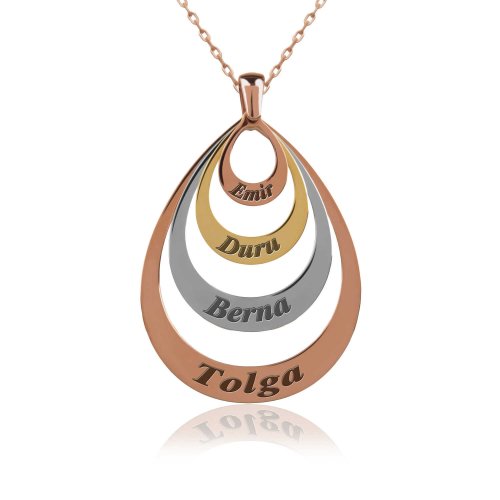 Dört İsimli Kişiye Özel Damla Gümüş Kolye