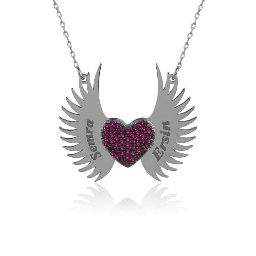 Fuşya İsimli Kişiye Özel Melek Kanadı Gümüş Kolye