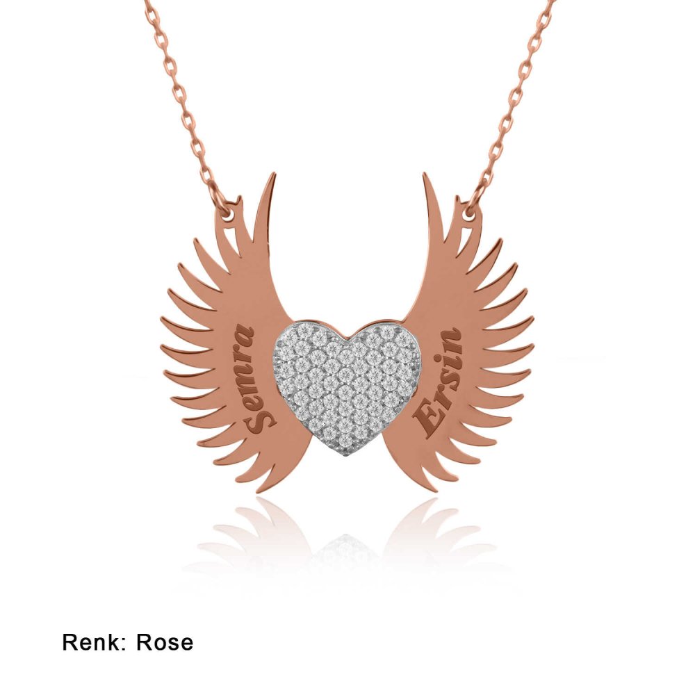 İsimli Kişiye Özel Melek Kanadı Gümüş Kolye