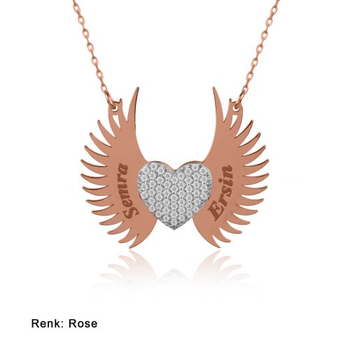 İsimli Kişiye Özel Melek Kanadı Gümüş Kolye