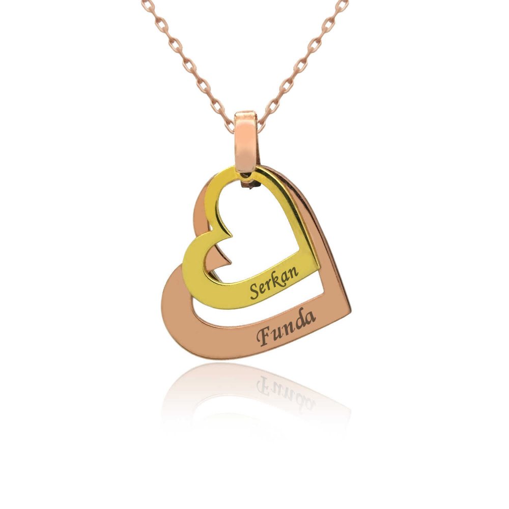 İki İsimli Kişiye Özel Kalpler Gümüş Kolye