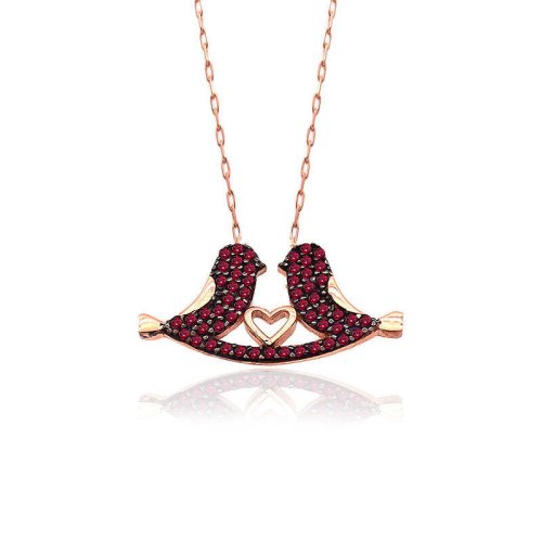 Ruby Taş Çifte Kumru Gümüş Kolye