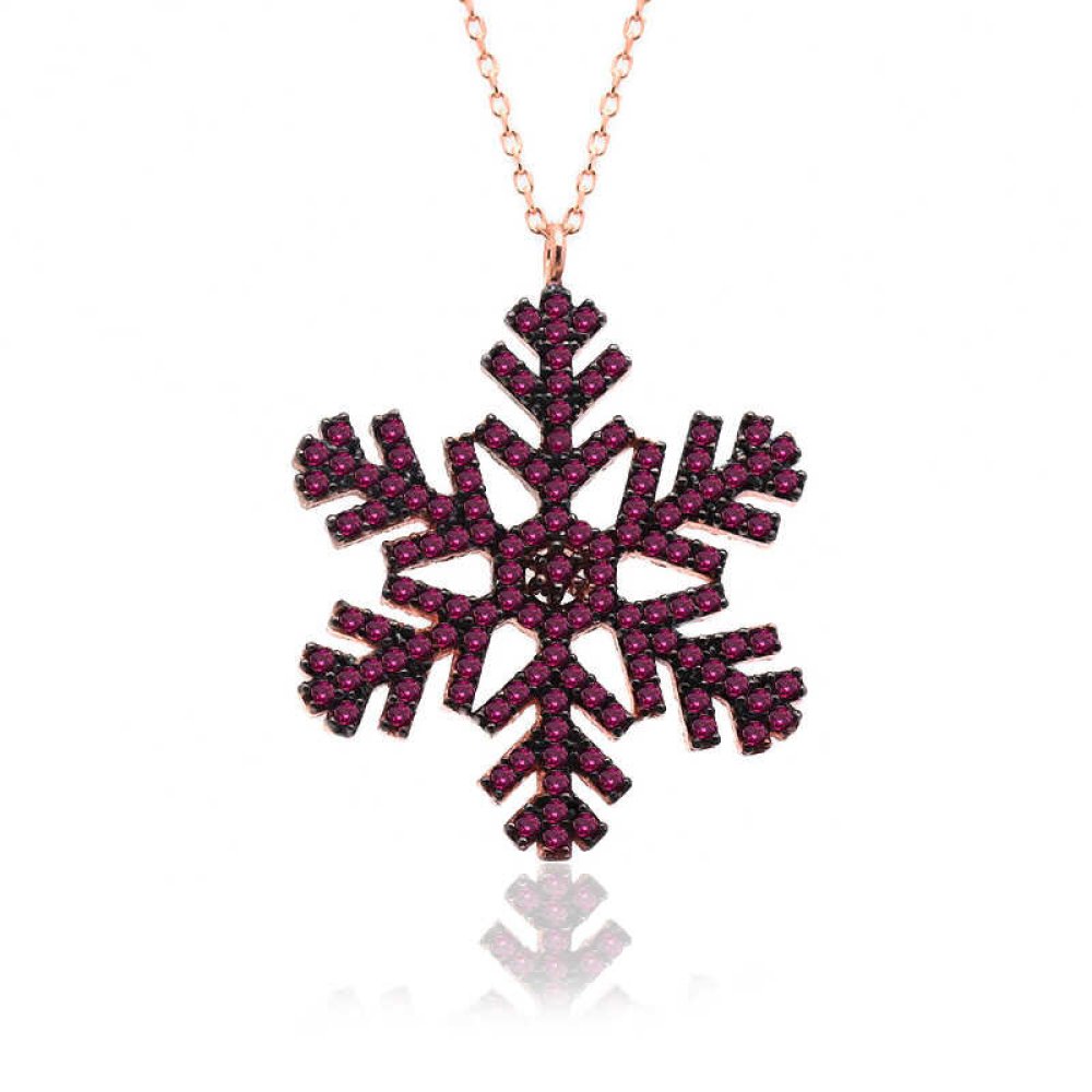 Kırmızı Kar Tanesi Gümüş Kolye