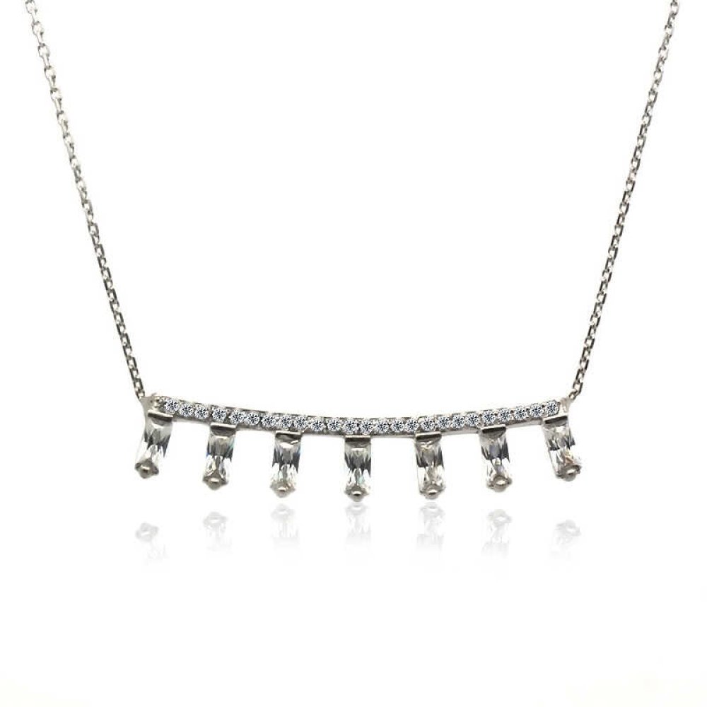 Bagetli Yatay Çubuk Gümüş Kolye