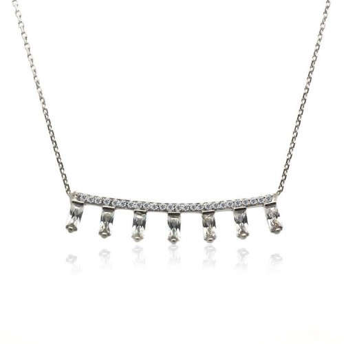 Bagetli Yatay Çubuk Gümüş Kolye