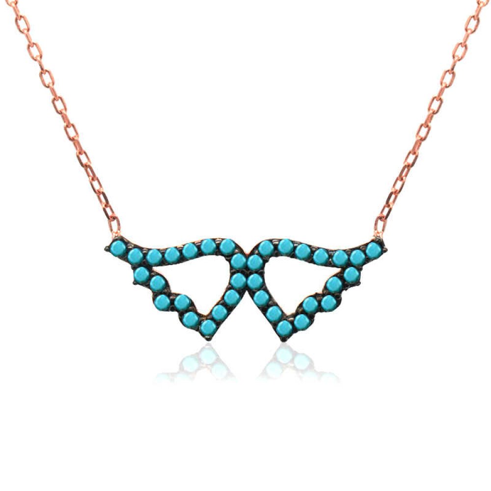 Turkuaz Küçük Melek Kanadı Gümüş Kolye