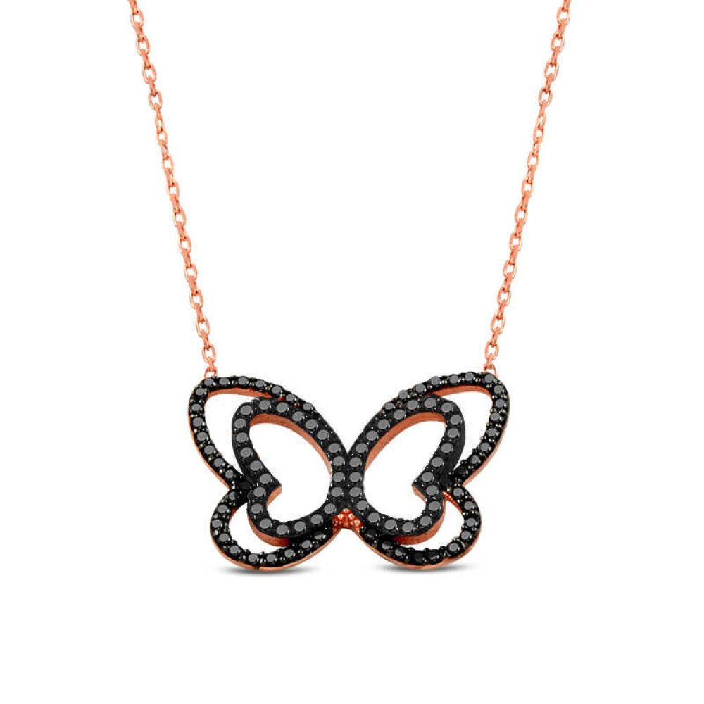 İkili Kelebek Gümüş Kolye