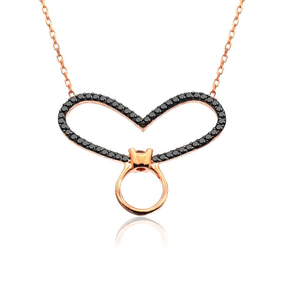 Kalp İçinde Tek Taş Gümüş Kolye