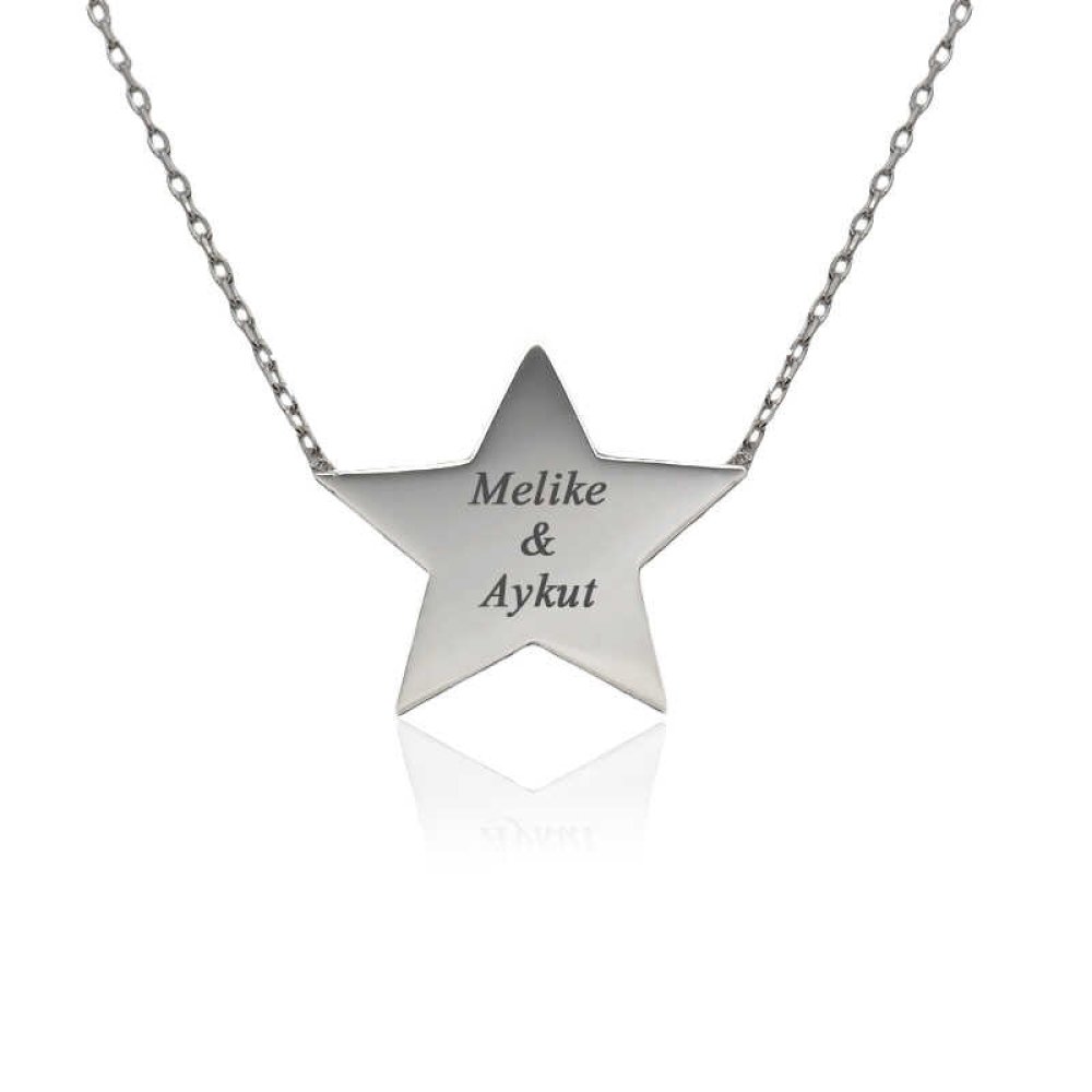 Kişiye Özel İsimli Yıldız Plaka Gümüş Kolye