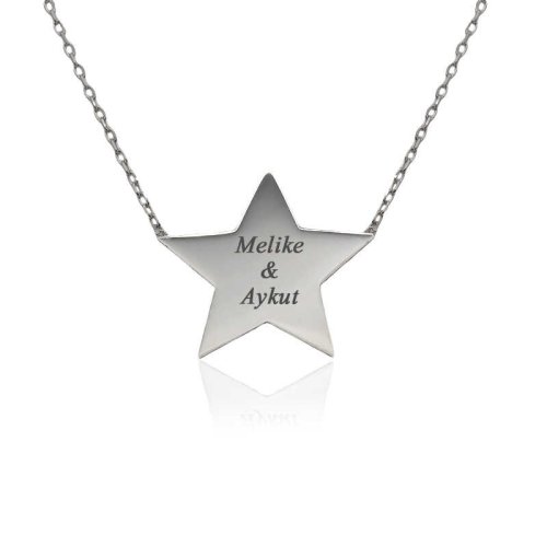Kişiye Özel İsimli Yıldız Plaka Gümüş Kolye