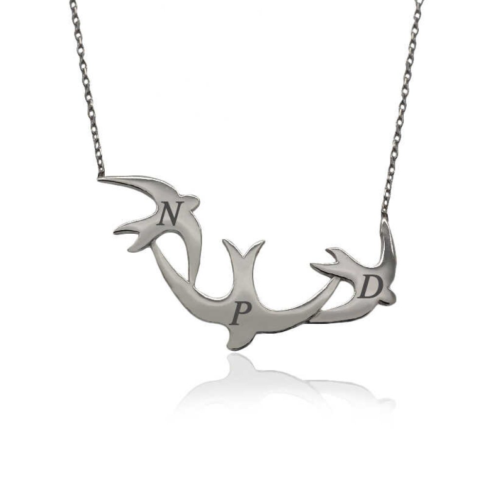 Kişiye Özel Harfli Üçlü Kırlangıç Gümüş Kolye