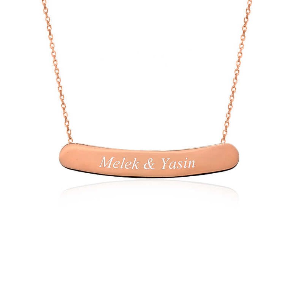 Kişiye Özel İsimli Yatay Plaka Gümüş Kolye