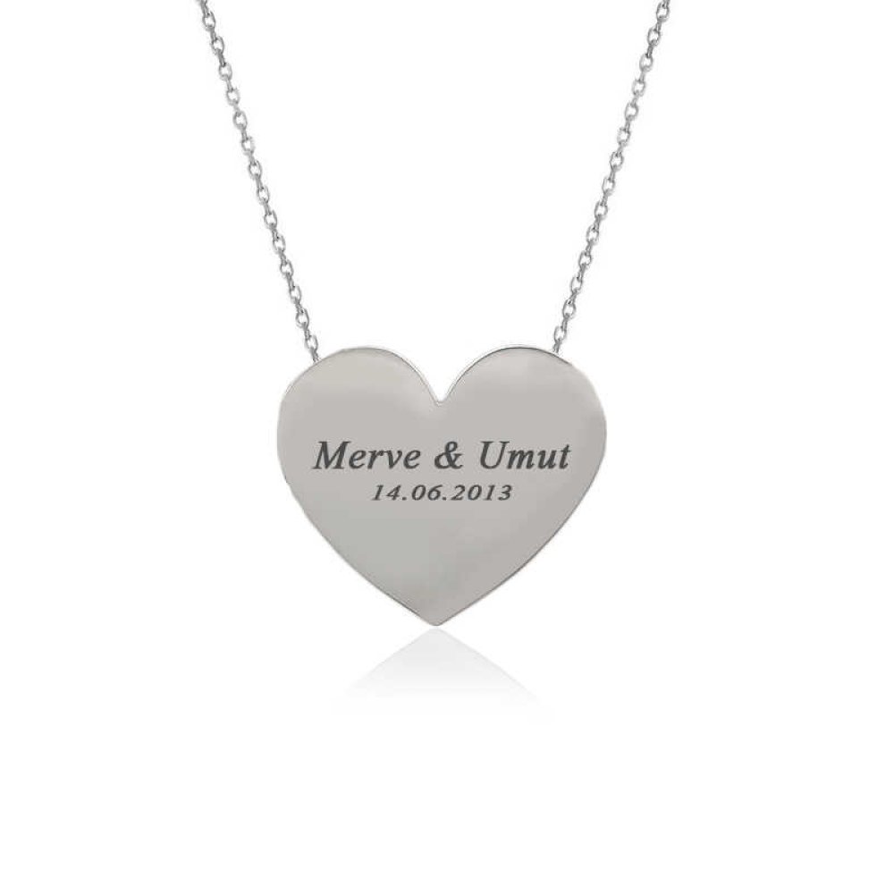 Kişiye Özel İsimli Kalp Plaka Gümüş Kolye