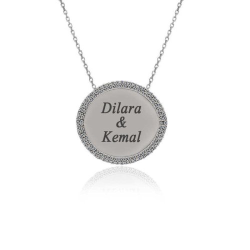 Kişiye Özel İsimli Taşlı Plaka Gümüş Kolye