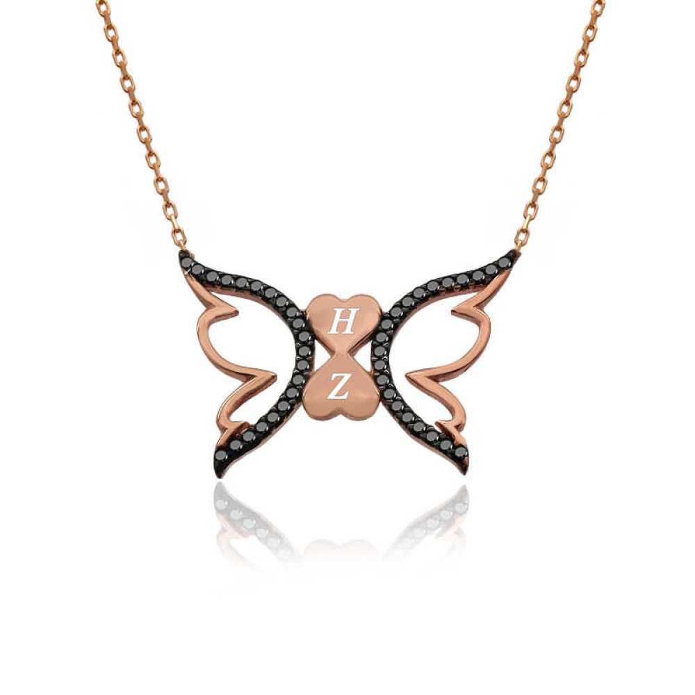 Kişiye Özel Harfli Kalpli Kelebek Gümüş Kolye