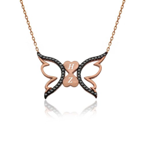 Kişiye Özel Harfli Kalpli Kelebek Gümüş Kolye