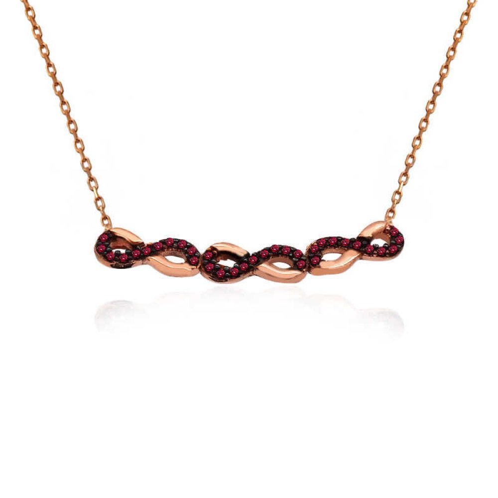 Ruby Taş Üçlü Sonsuzluk Gümüş Kolye