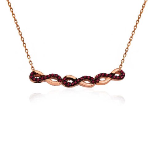 Ruby Taş Üçlü Sonsuzluk Gümüş Kolye