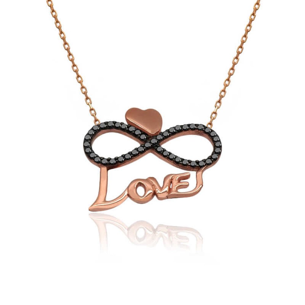 Love Yazılı Kalpli Sonsuzluk Aşk Gümüş Kolye