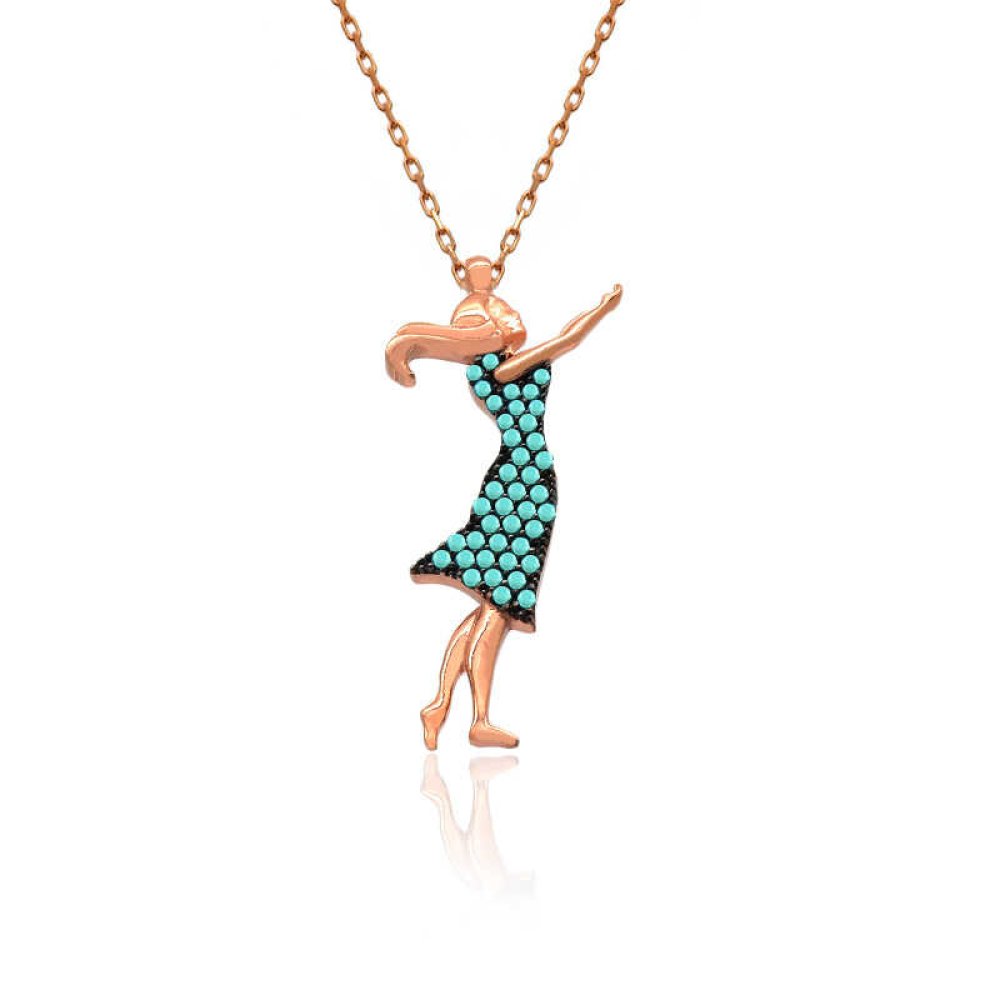 Turkuaz Dua Eden Kız Gümüş Kolye