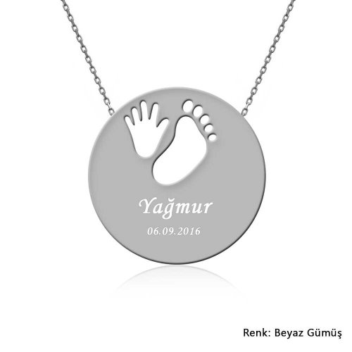 Kişiye Özel İsimli Bebek El Ayak İzi Gümüş Kolye