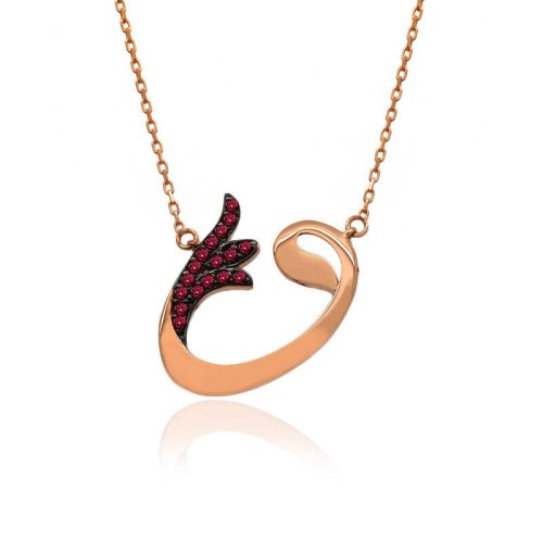 Ruby Taş Lale Vav Gümüş Kolye