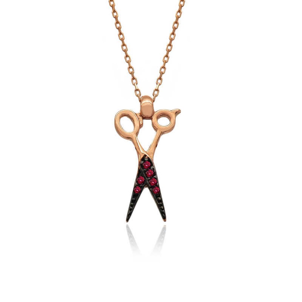 Ruby Taş Makas Gümüş Kolye