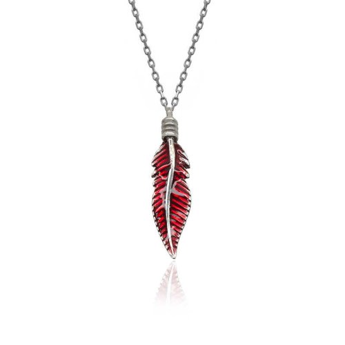 Kırmızı Tüy Gümüş Kolye