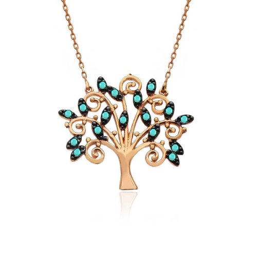 Turkuaz Hayat Ağacı Gümüş Kolye