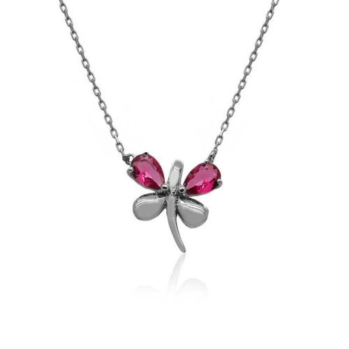 Pembe Damla Taşlı Yusufçuk Gümüş Kolye