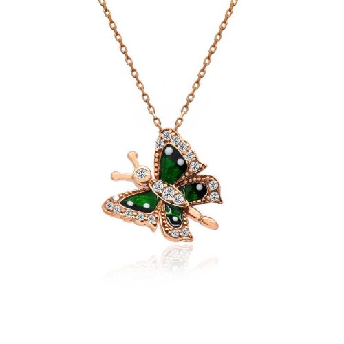Yeşil Mineli Kelebek Gümüş Kolye