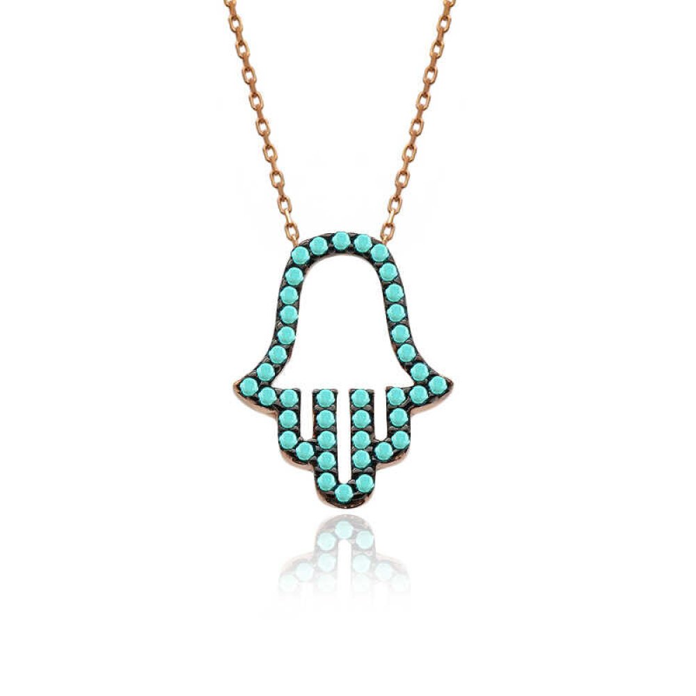 Turkuaz Fatma Ana Eli Gümüş Kolye