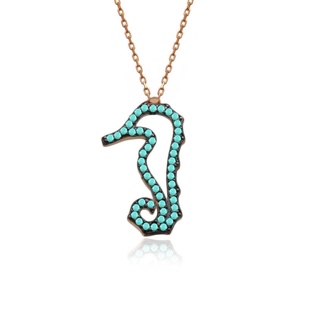 Turkuaz Deniz Atı Gümüş Kolye