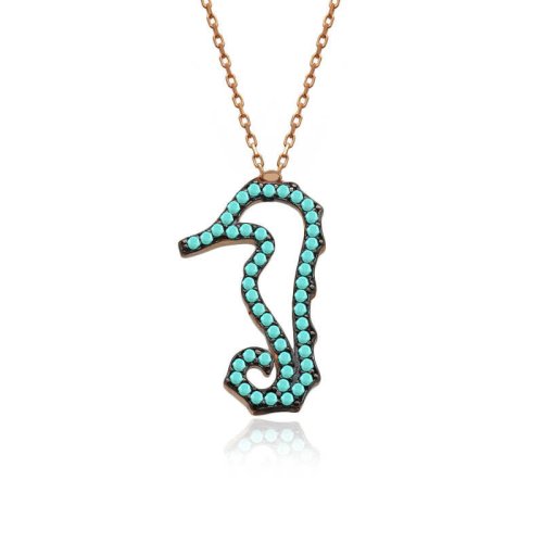 Turkuaz Deniz Atı Gümüş Kolye
