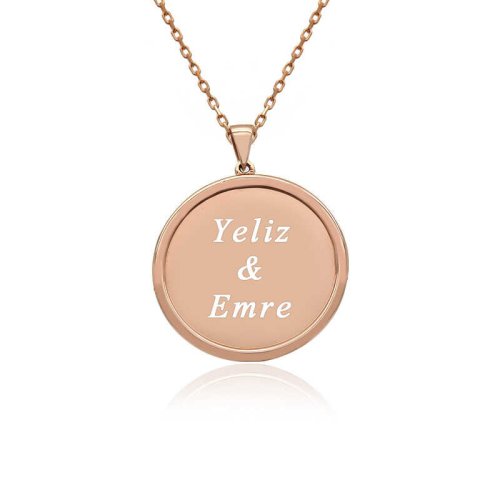 Kişiye Özel İsimli Yuvarlak Plaka Gümüş Kolye