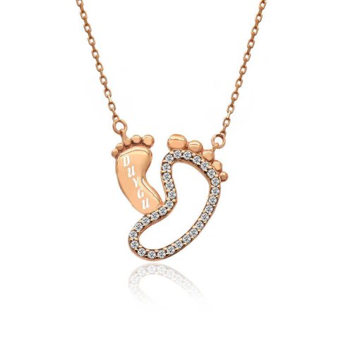 İsimli Rose Ayak İzi Gümüş Kolye