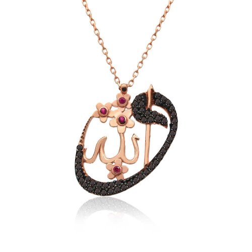 Siyah Vavlı Allah Yazılı Gümüş Kolye