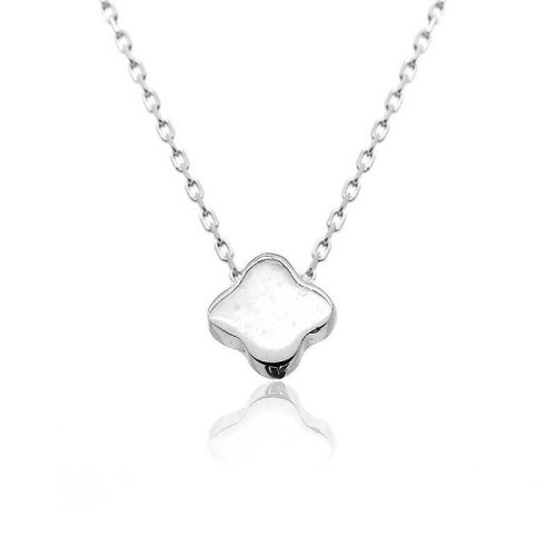 Beyaz Parlak Çiçek Gümüş Kolye