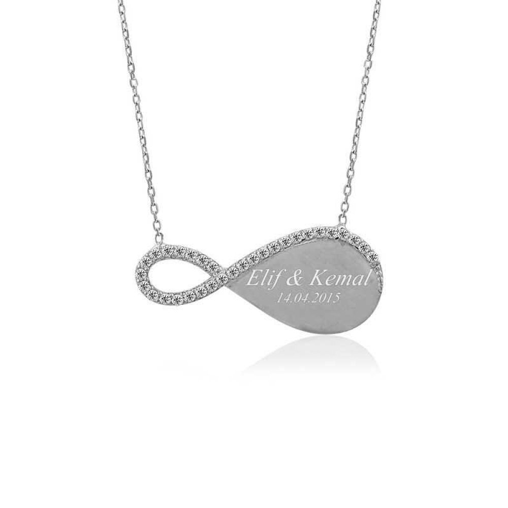 Kişiye Özel İsimli Beyaz Sonsuzluk Gümüş Kolye